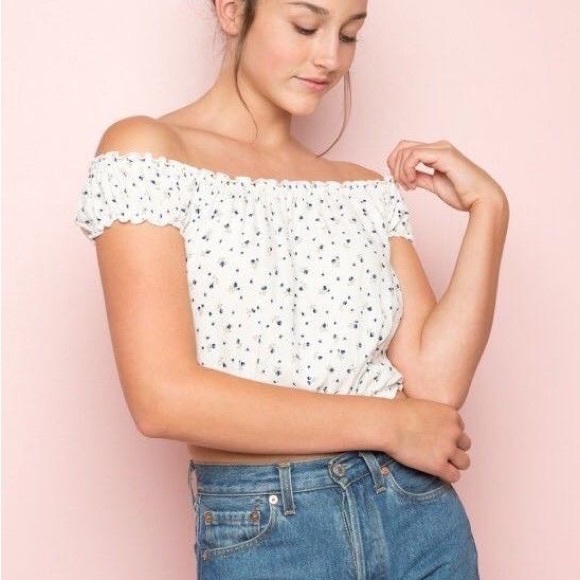 Brandy Melville White floral off the shoulder crop top | one size - Picture 1 of 5